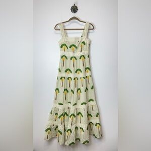 Calypso St. Barth Fan Frond Palm Maxi Dress Women's Size XS NWT Cream Greeen